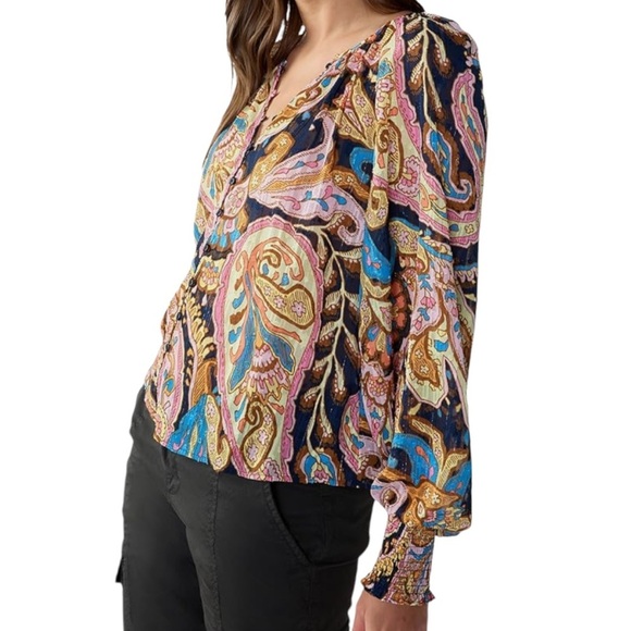 NWT Sanctuary Puff Sleeve Paisley Blouse Top Generous Size XS - Picture 1 of 10
